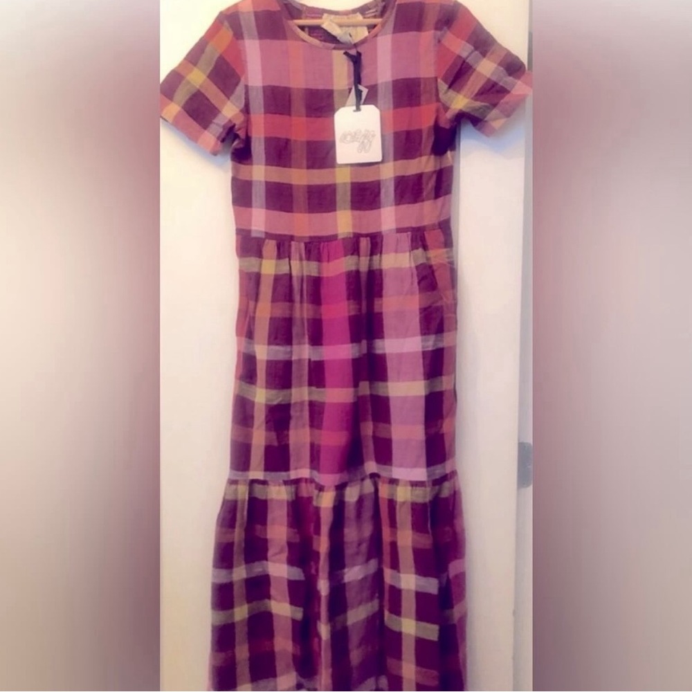 Ace & Jig Pink and Green Plaid Short-Sleeve Maxi Dress